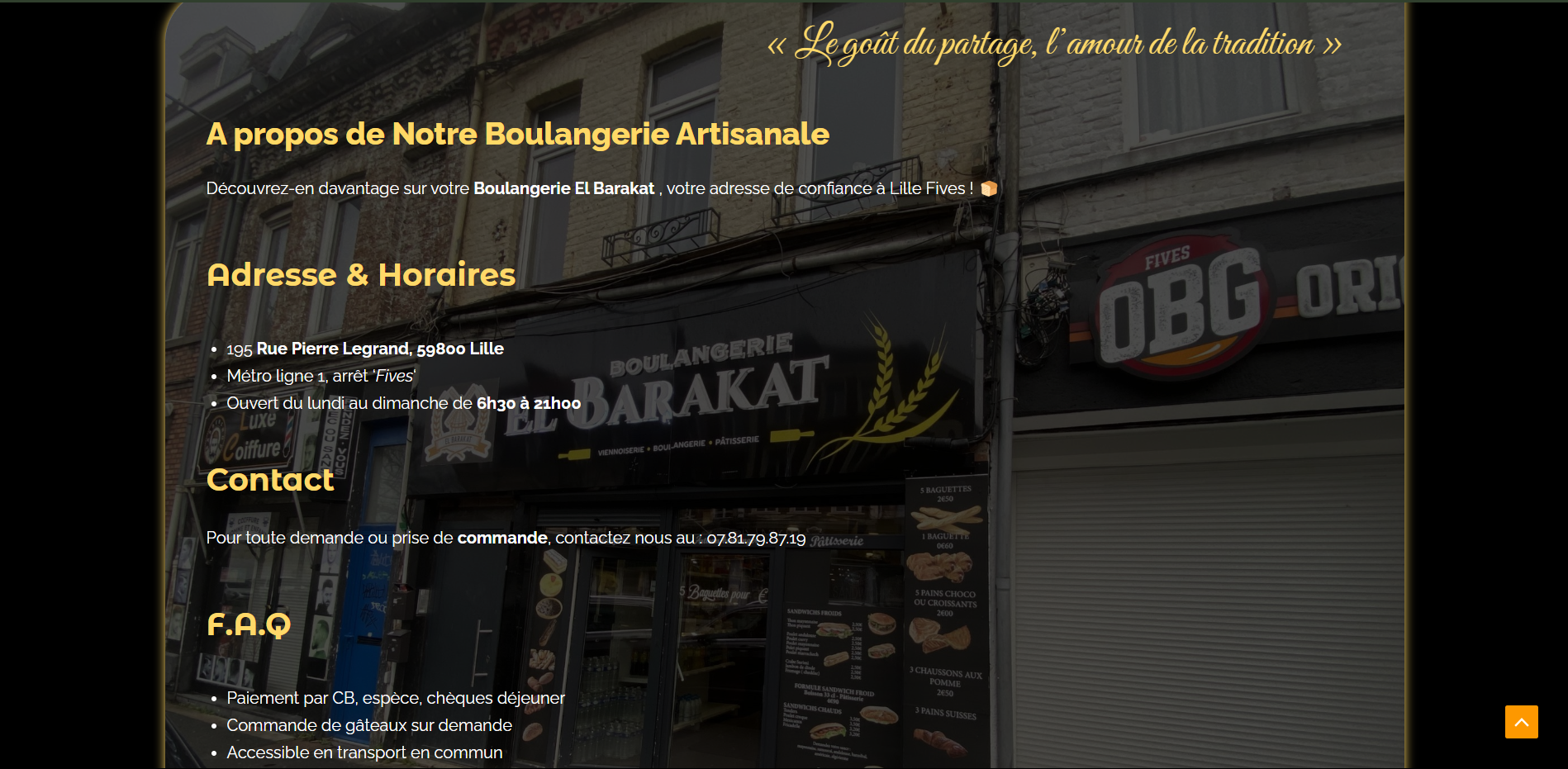 page a propos adresse horaires du site boulangerie el barakat réalisé par l'agence web musulmane my halal website