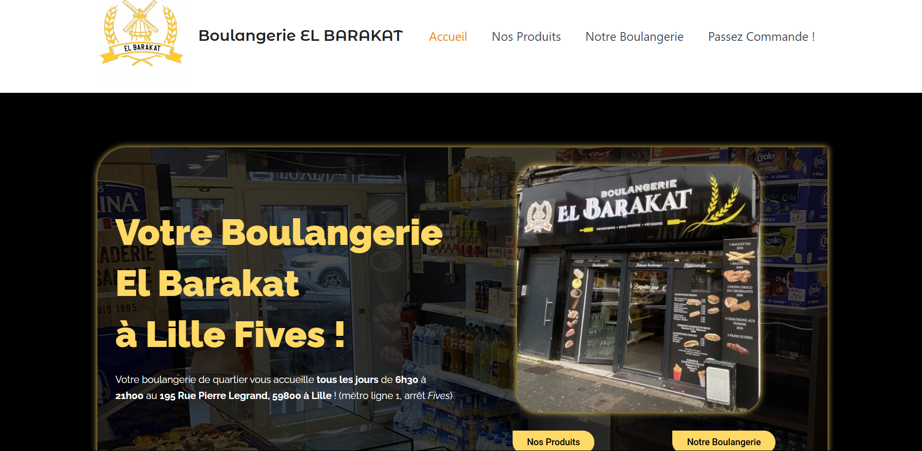 accueil du site boulangerie el barakat réalisé par my halal website