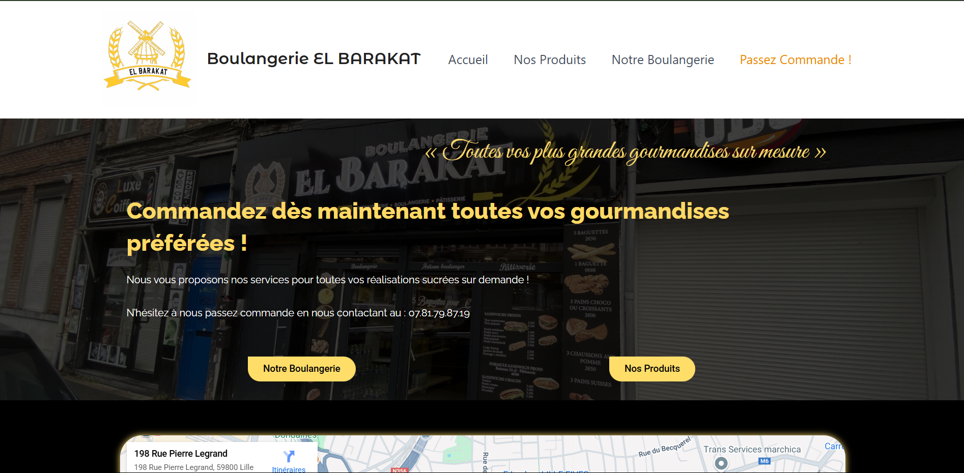 Page prise de commande du site boulangerie el barakat réalisé par l'agence web digitale musulmane my halal website