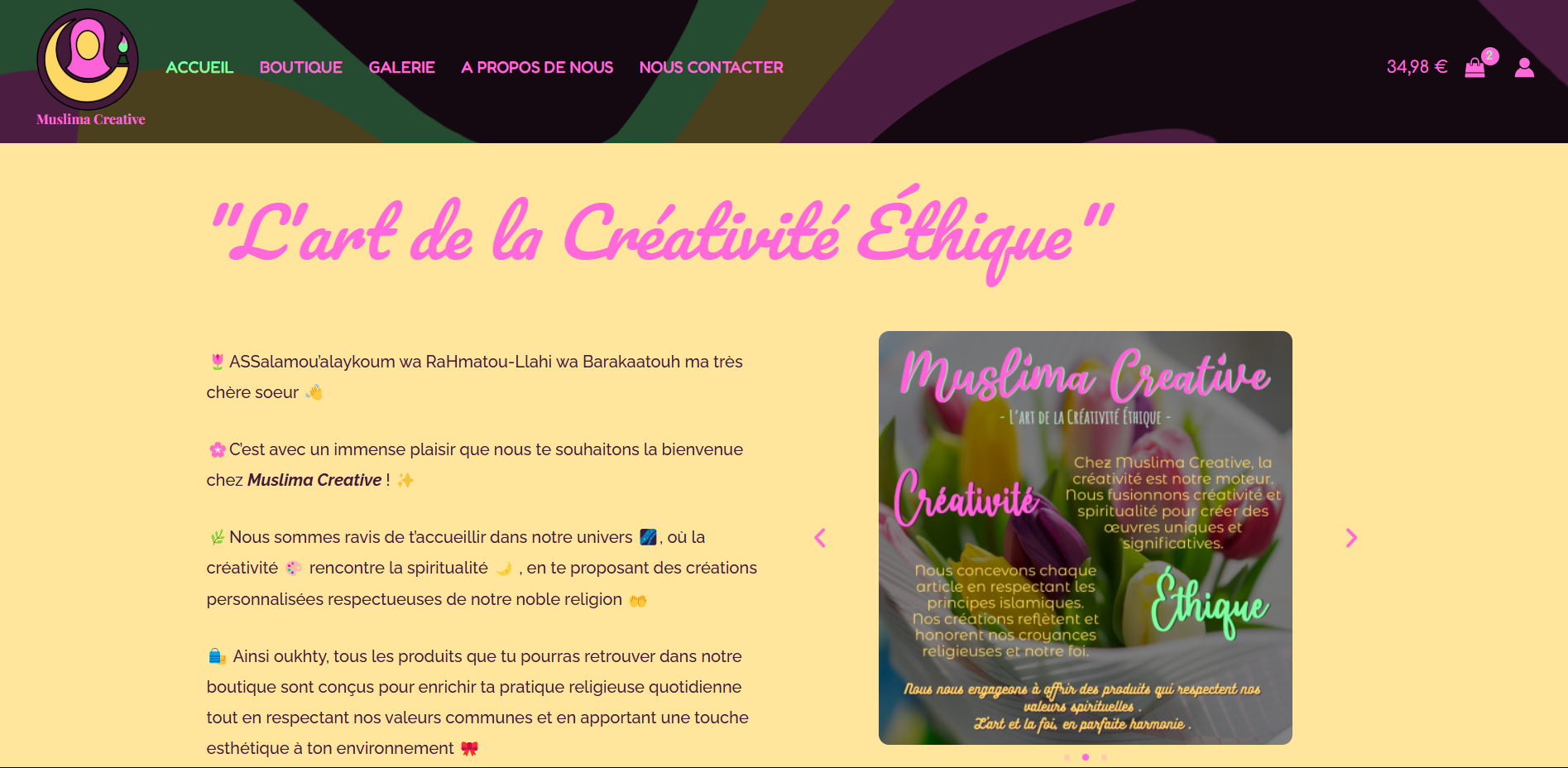 Accueil du site muslima creative réalisé par my halal website