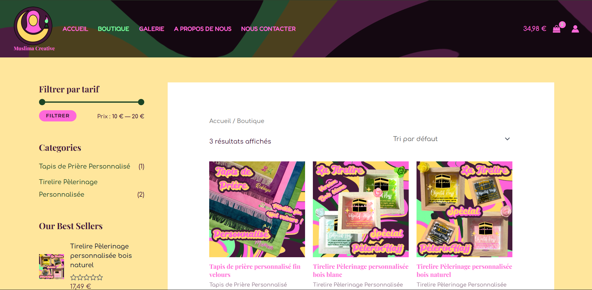 Page boutique et articles du site muslima creative réalisé par l'agence web musulmane my halal website