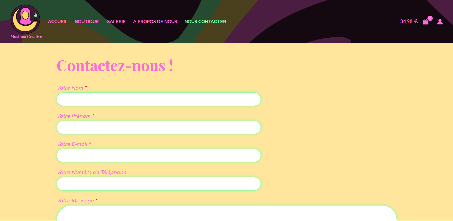 Page contact du site muslima creative réalisé par l'agence web islamique my halal website