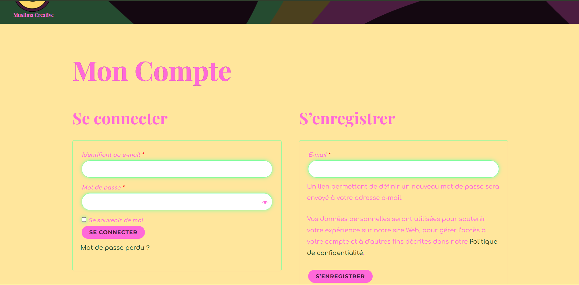 Page mon compte du site muslima creative réalisé par l'agence web musulmane my halal website