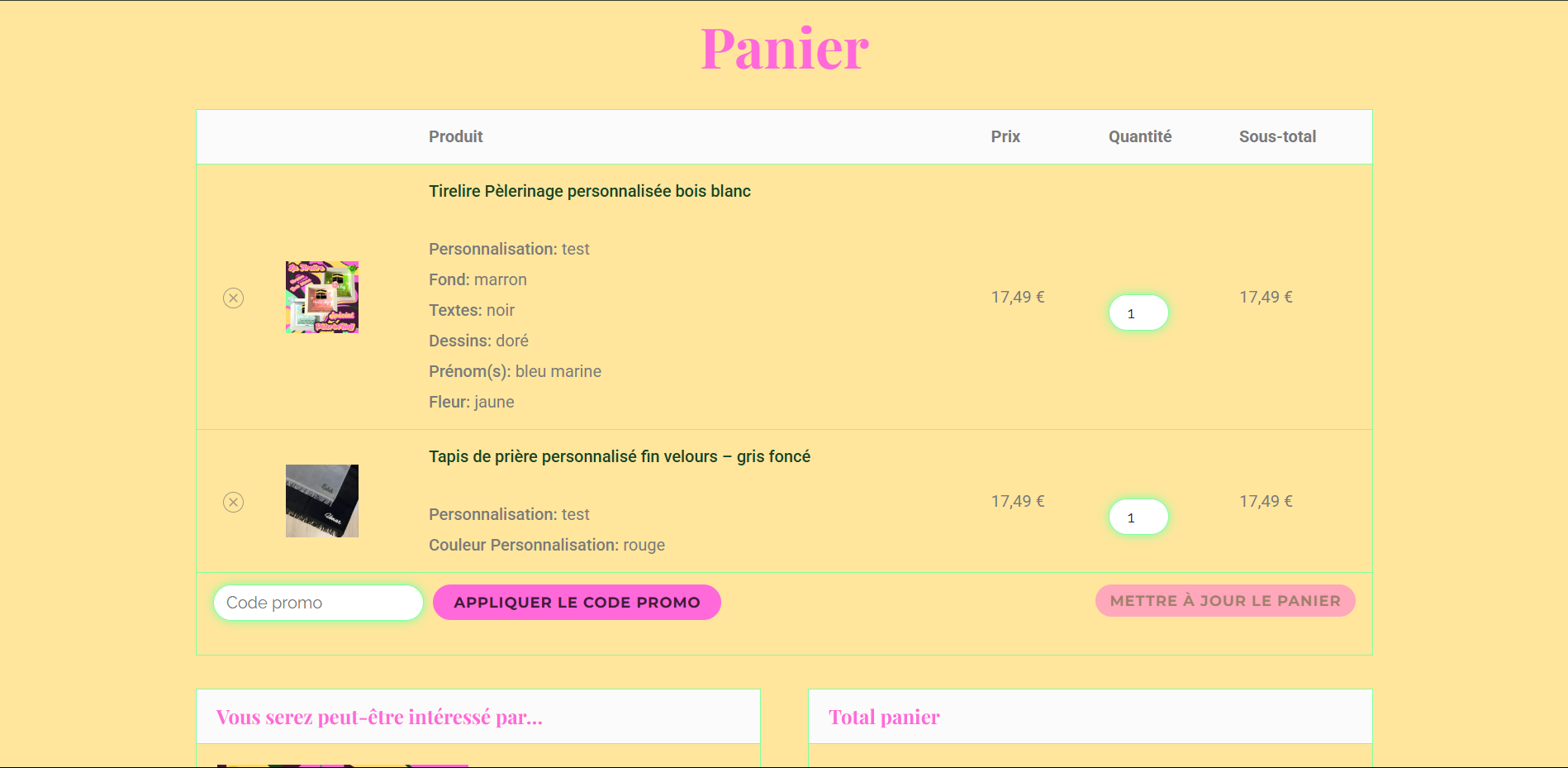 page panier du site muslima creative réalisé par l'agence digitale islamique my halal website
