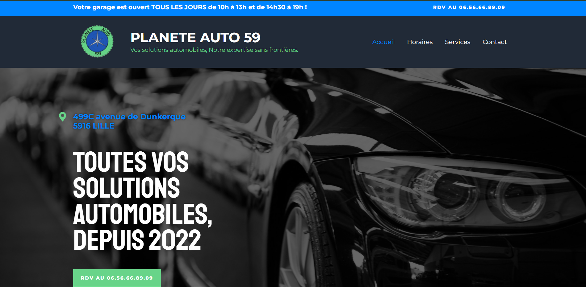 page d'accueil du site planete auto 59 réalisé par my halal website
