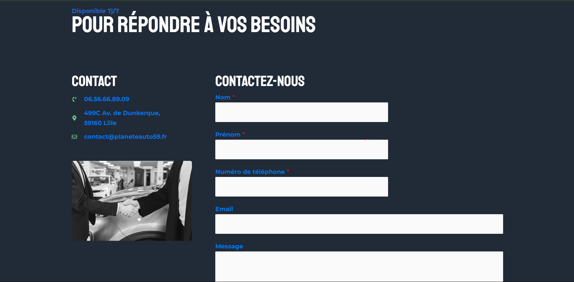 formulaire de contact du site planete auto 59 réalisé par l'agence digitale musulmane my halal website