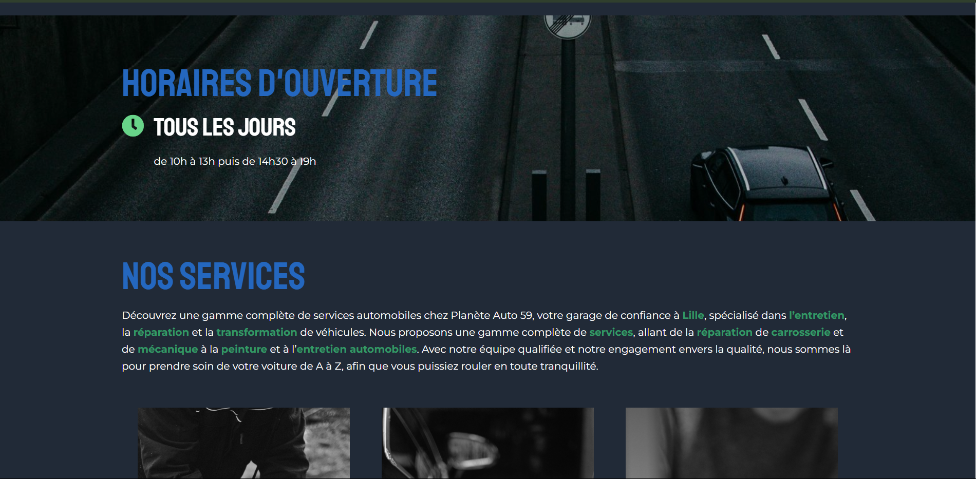 Section horaires et services du site planete auto 59 réalisé par l'agence web musulmane my halal website