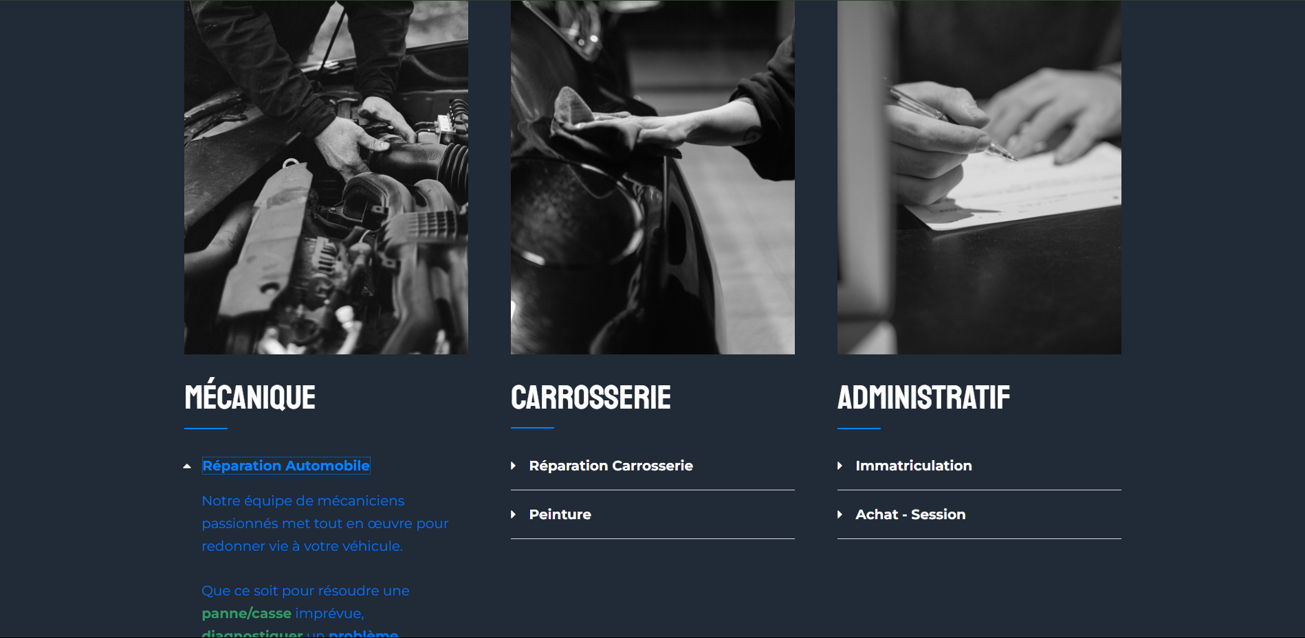 Section services du site planete auto 59 réalisé par l'agence digitale musulmane my halal website